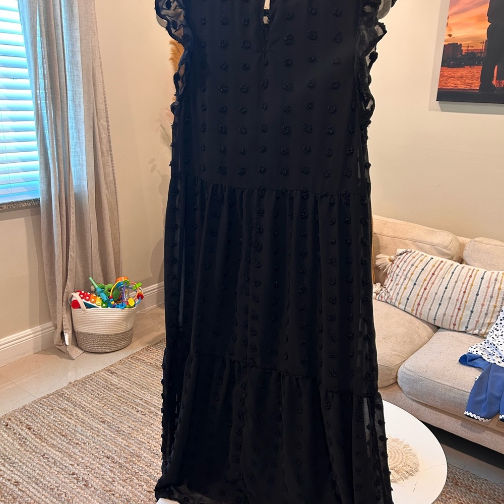 Love By Design Swiss Dot Black Ruffle Dress - Picture 2 of 3